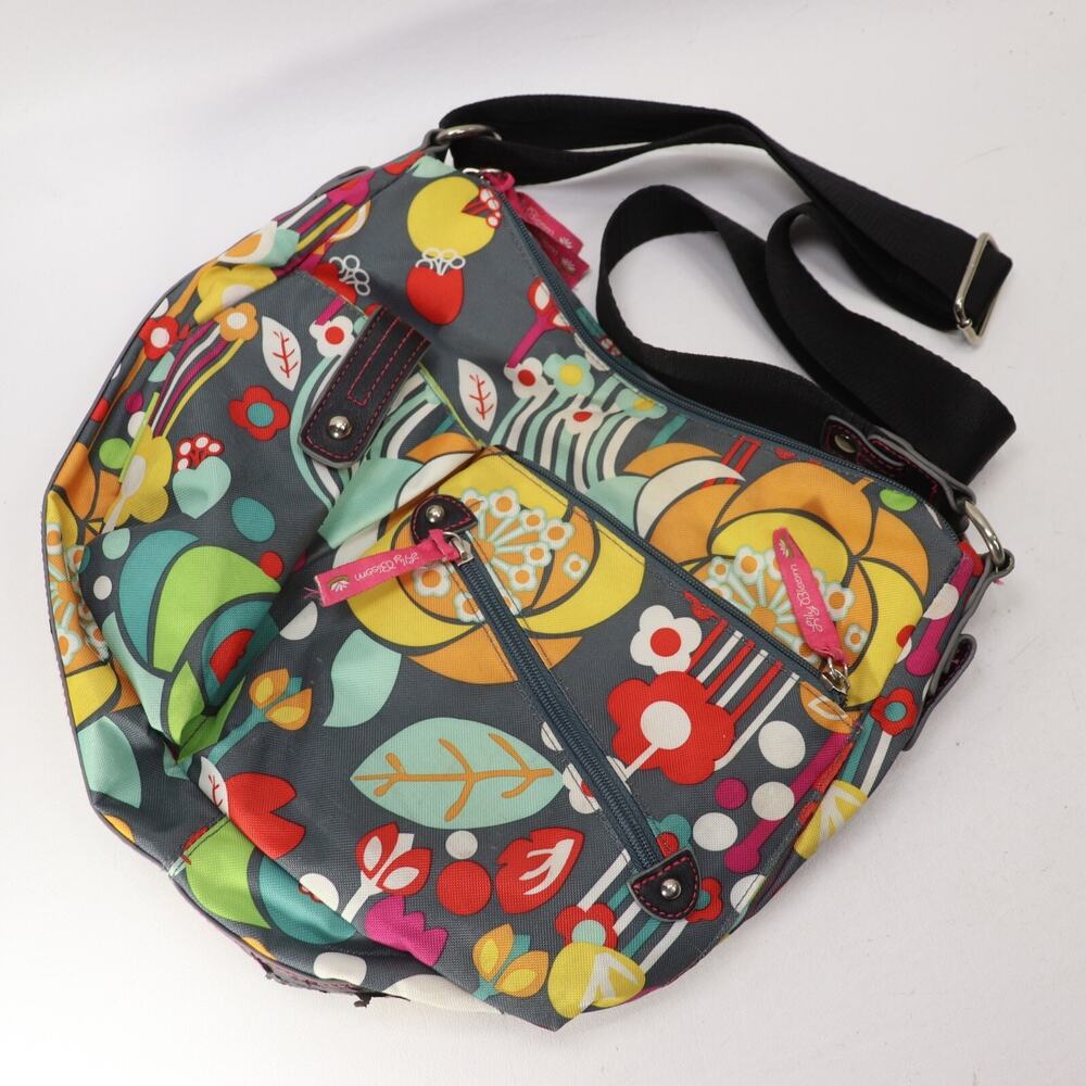 Lily Bloom Crossbody Handbag Multicolor Floral Nylon LIned Purse Bag